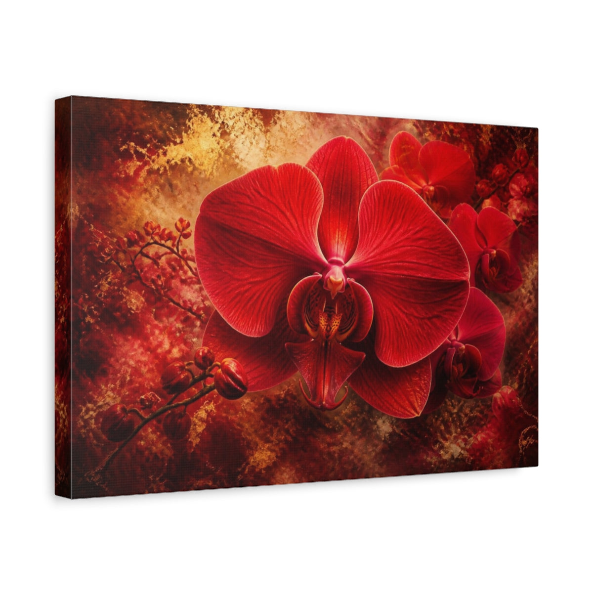 Side Mockup 4. Scarlet Orchid Floral Elegance shown as canvas print