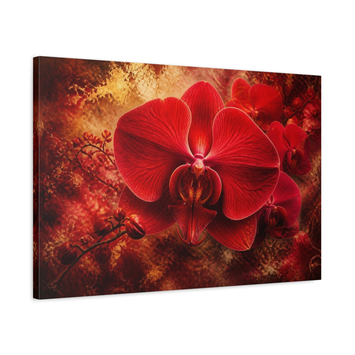 Side Mockup 2. Scarlet Orchid Floral Elegance shown as canvas print