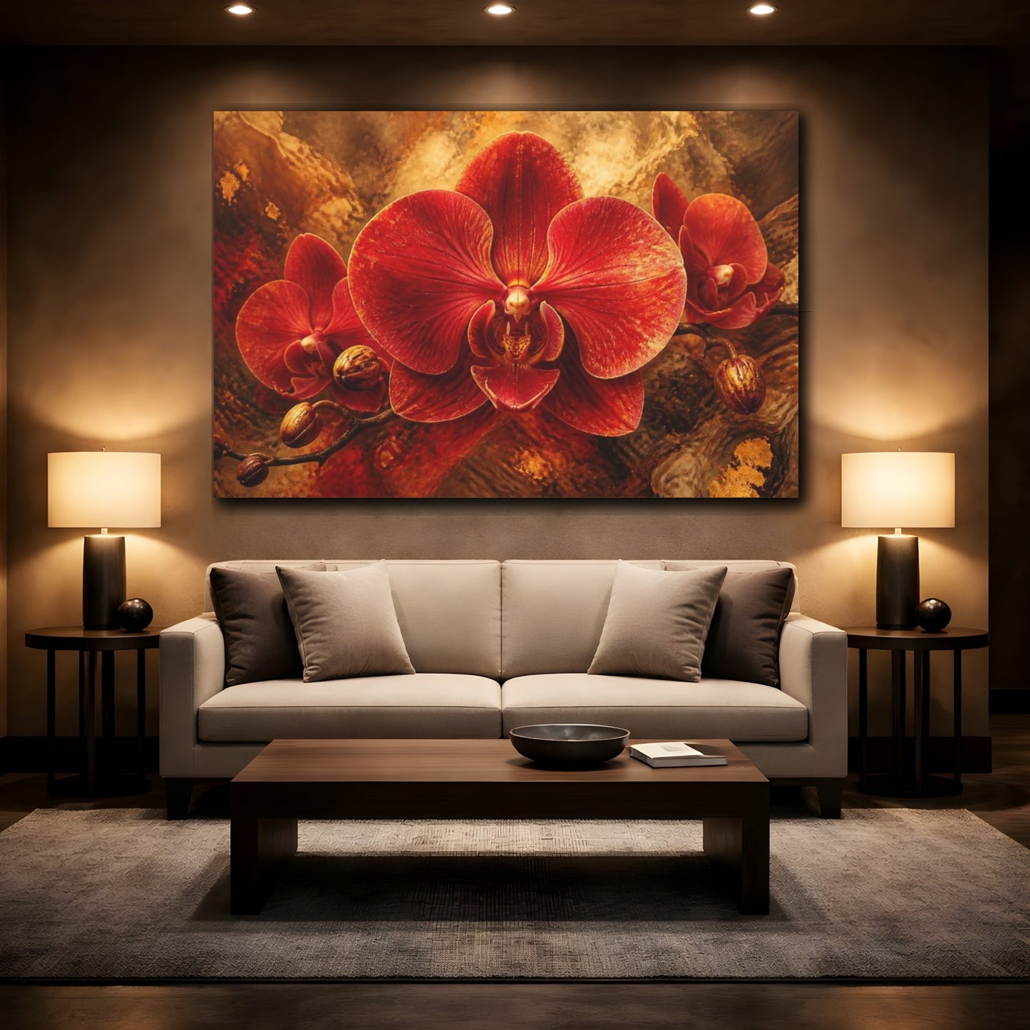 Mockup 2. Scarlet Orchid Floral Elegance shown as canvas print
