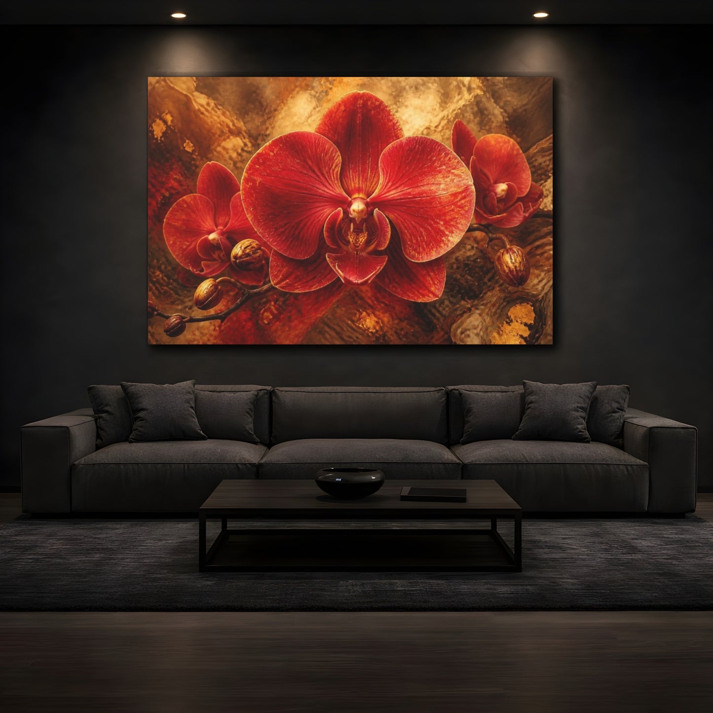 Mockup 3. Scarlet Orchid Floral Elegance shown as canvas print