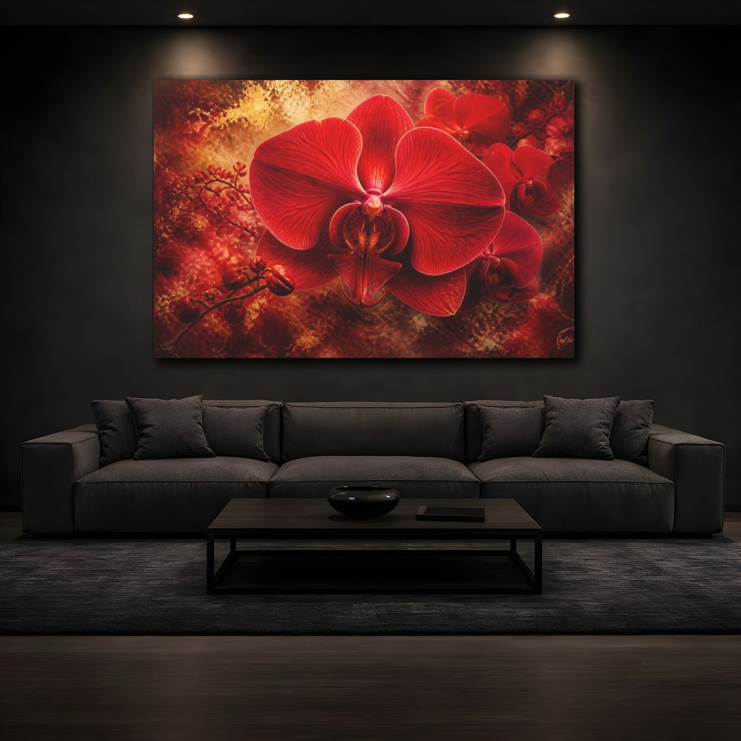 Mockup 3. Scarlet Orchid Floral Elegance shown as canvas print