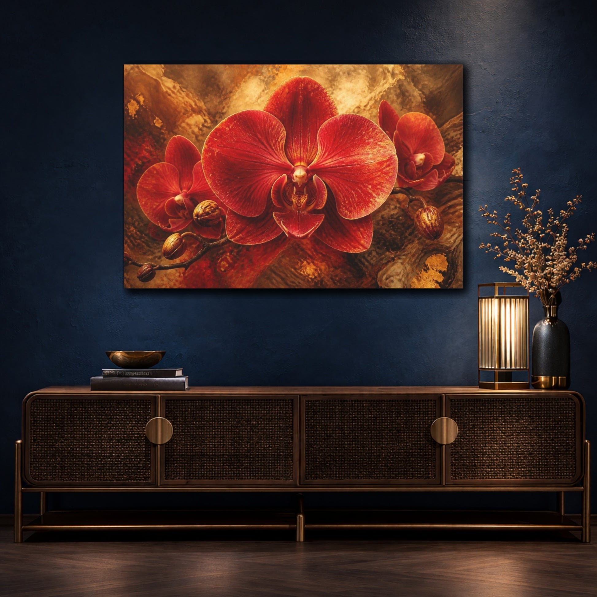 Mockup 4. Scarlet Orchid Floral Elegance shown as canvas print
