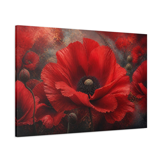 Main Mockup. Scarlet Poppy Flower Close-Up shown as canvas print