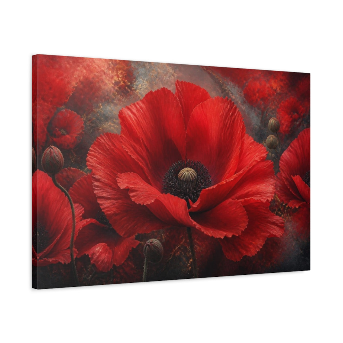 Side Mockup 2. Scarlet Poppy Flower Close-Up shown as canvas print