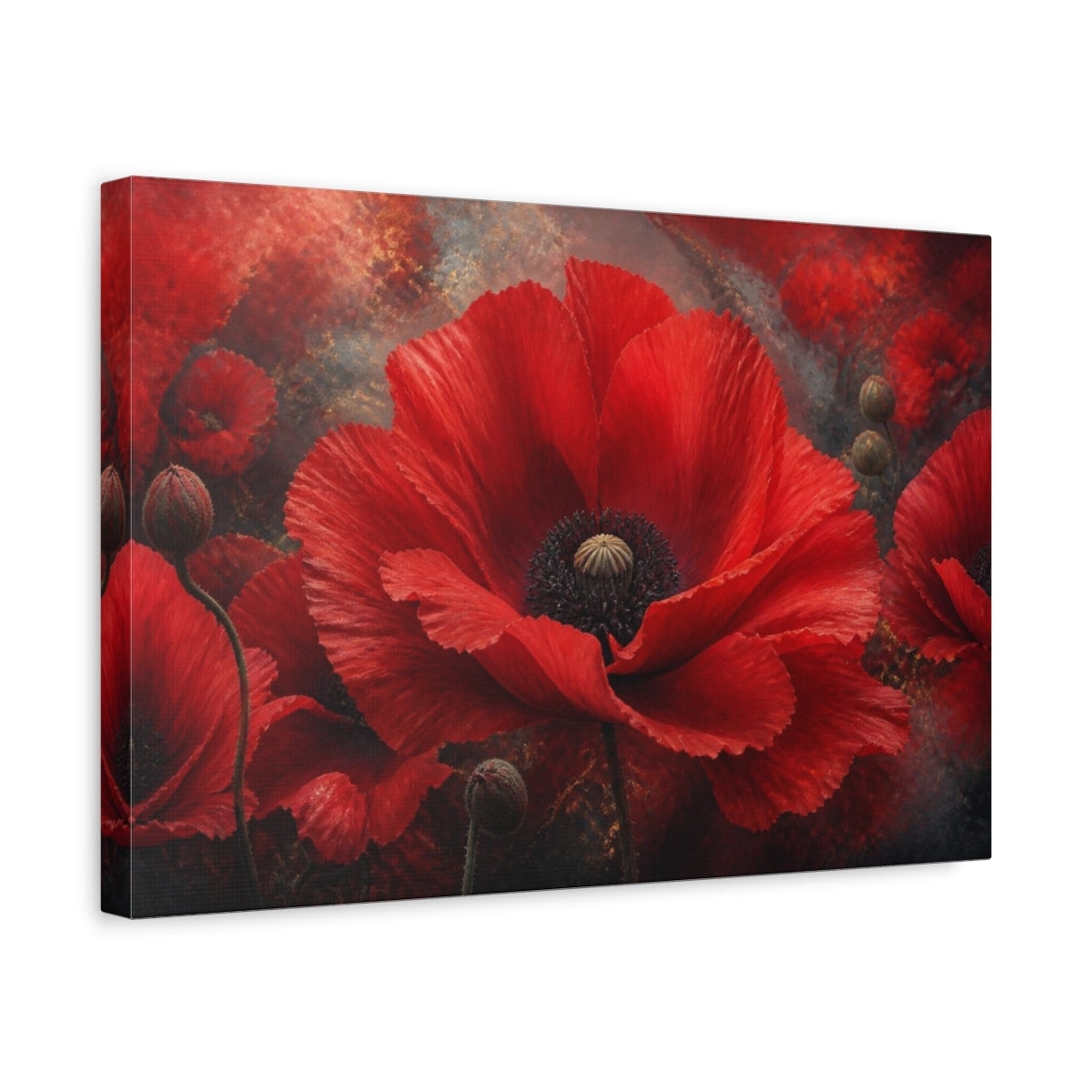 Side Mockup 4. Scarlet Poppy Flower Close-Up shown as canvas print