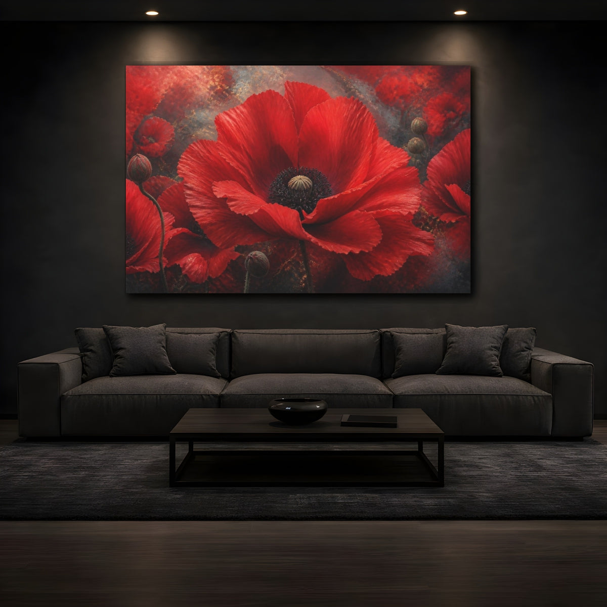 Mockup 3. Scarlet Poppy Flower Close-Up shown as canvas print
