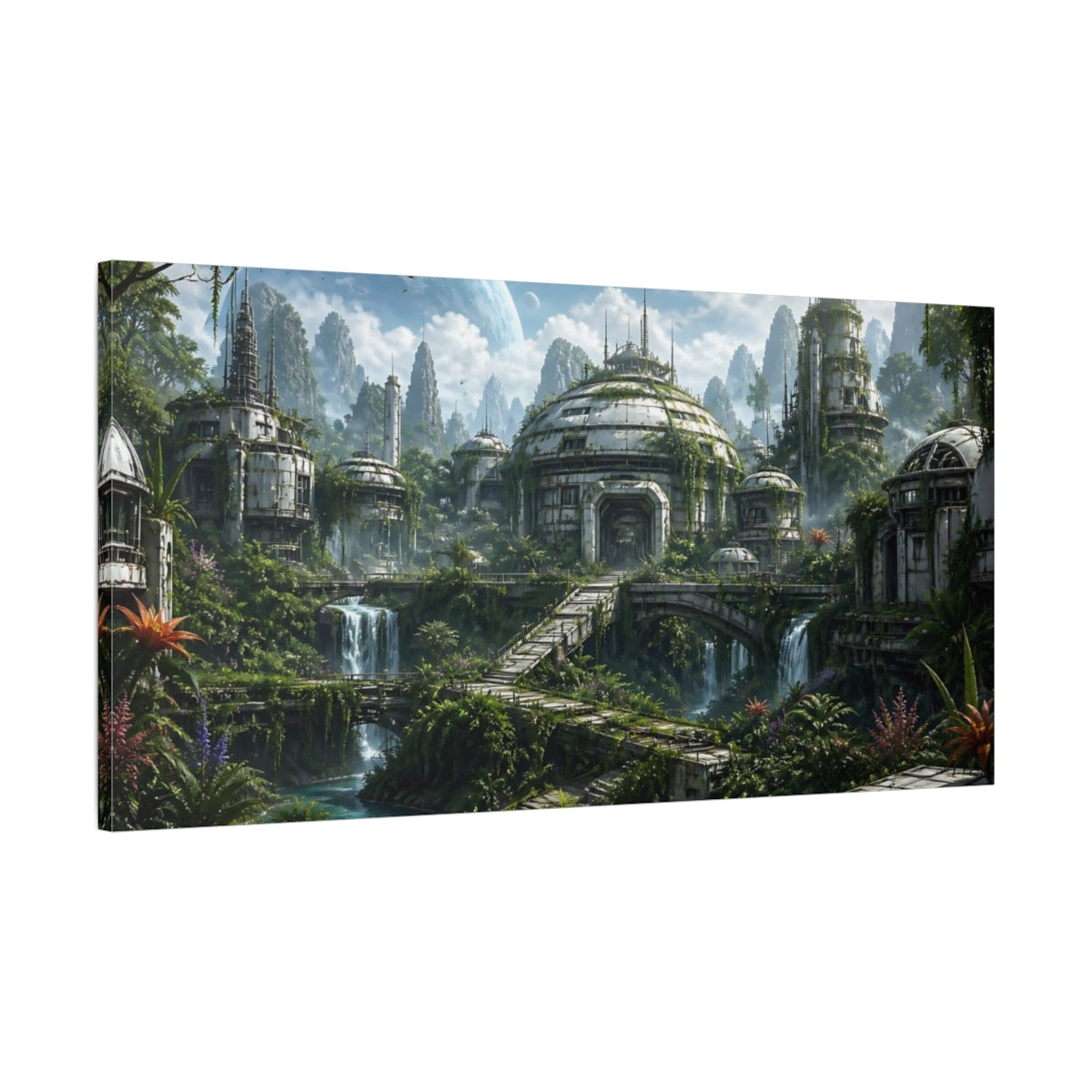 Main Mockup. Science Fiction Alien Colony Sci-Fi Landscape shown as stretched canvas wall art