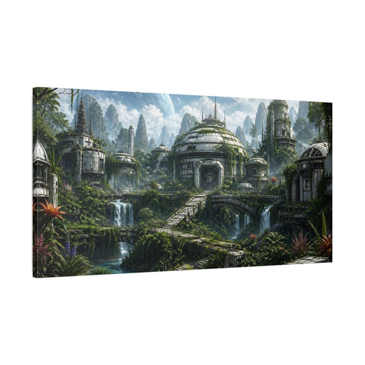 Main Mockup. Science Fiction Alien Colony Sci-Fi Landscape shown as stretched canvas wall art