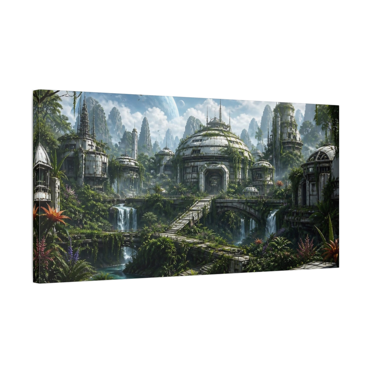 Side Mockup 1. Science Fiction Alien Colony Sci-Fi Landscape shown as stretched canvas wall art
