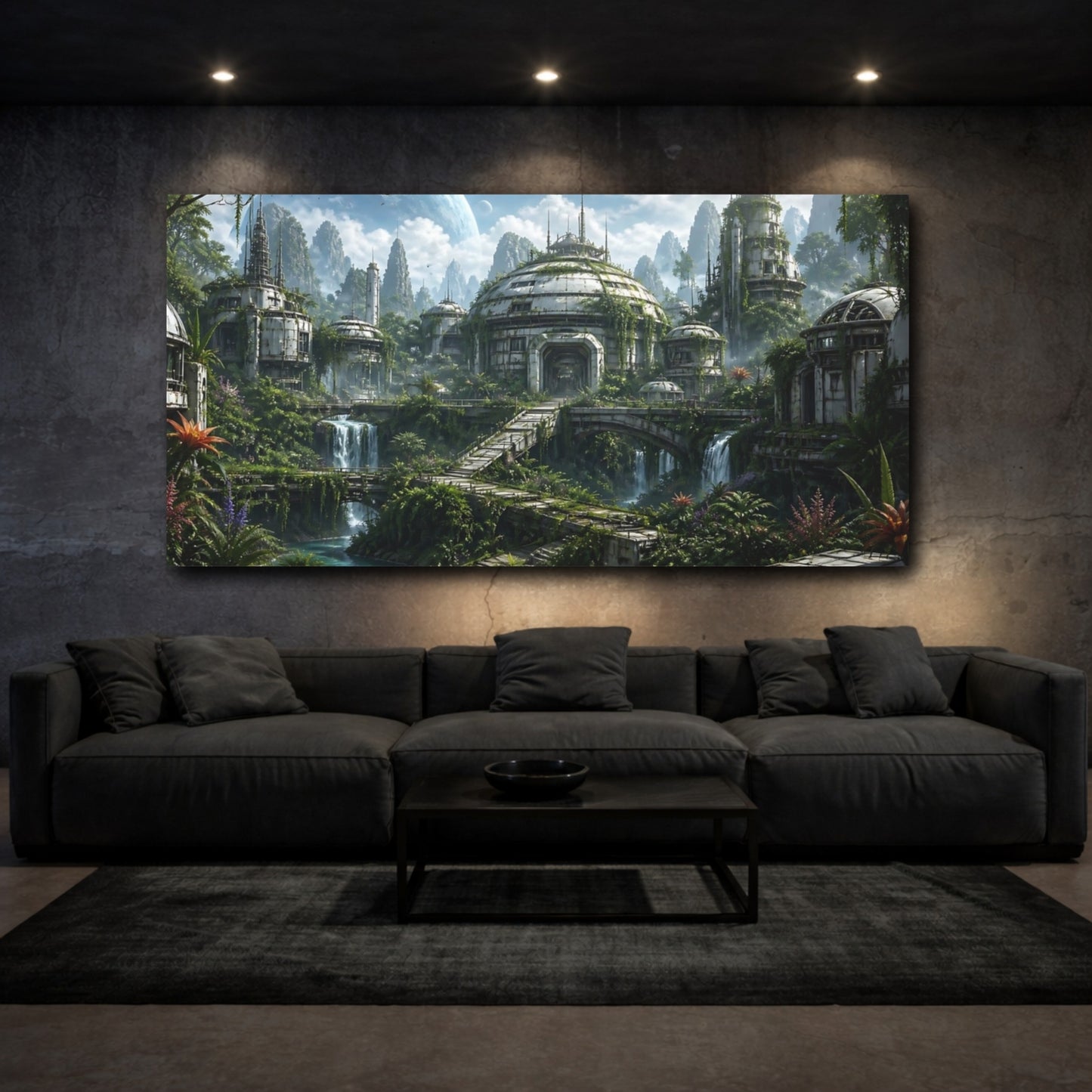 Mockup 2. Science Fiction Alien Colony Sci-Fi Landscape shown as stretched canvas wall art