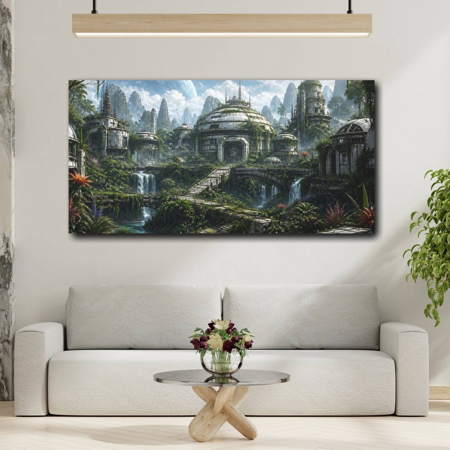 Mockup 3. Science Fiction Alien Colony Sci-Fi Landscape shown as stretched canvas wall art