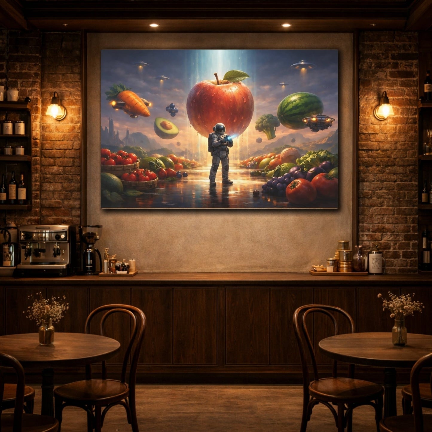 Science Fiction Astronaut Apple Surreal Foodscape - Canvas Wall Art Print - YesArtYes