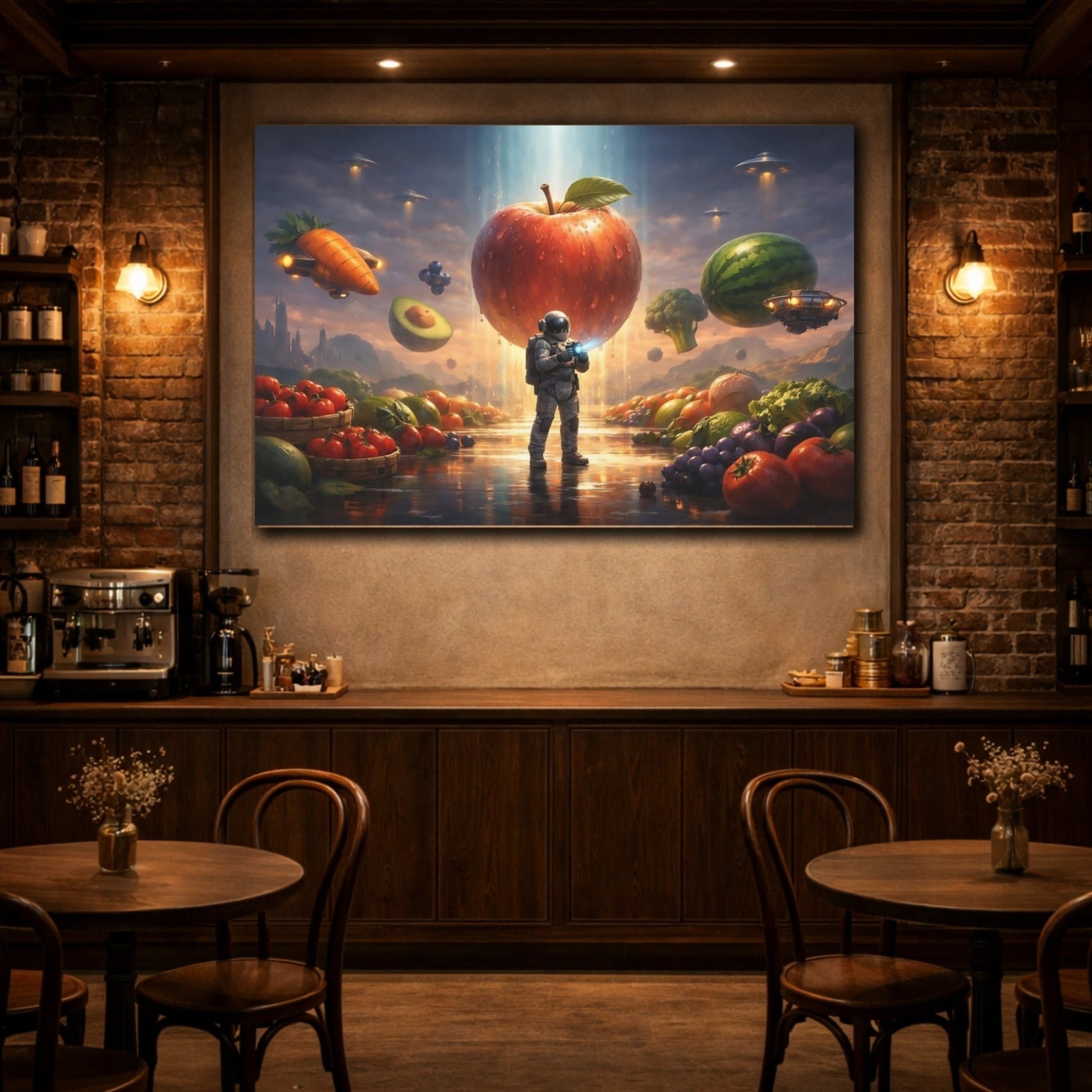 Science Fiction Astronaut Apple Surreal Foodscape - Canvas Wall Art Print - YesArtYes