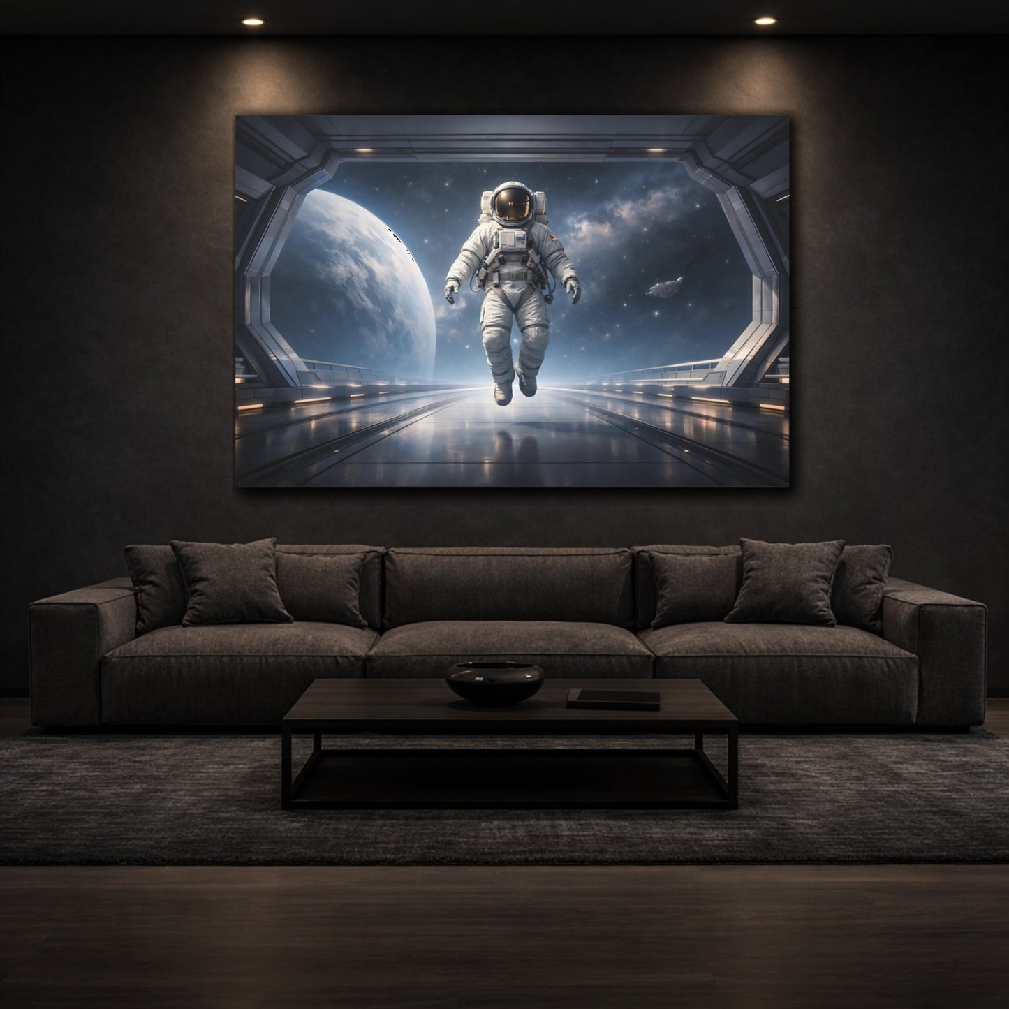 Science Fiction Astronaut Astronaut In Space shown as front canvas room wall art