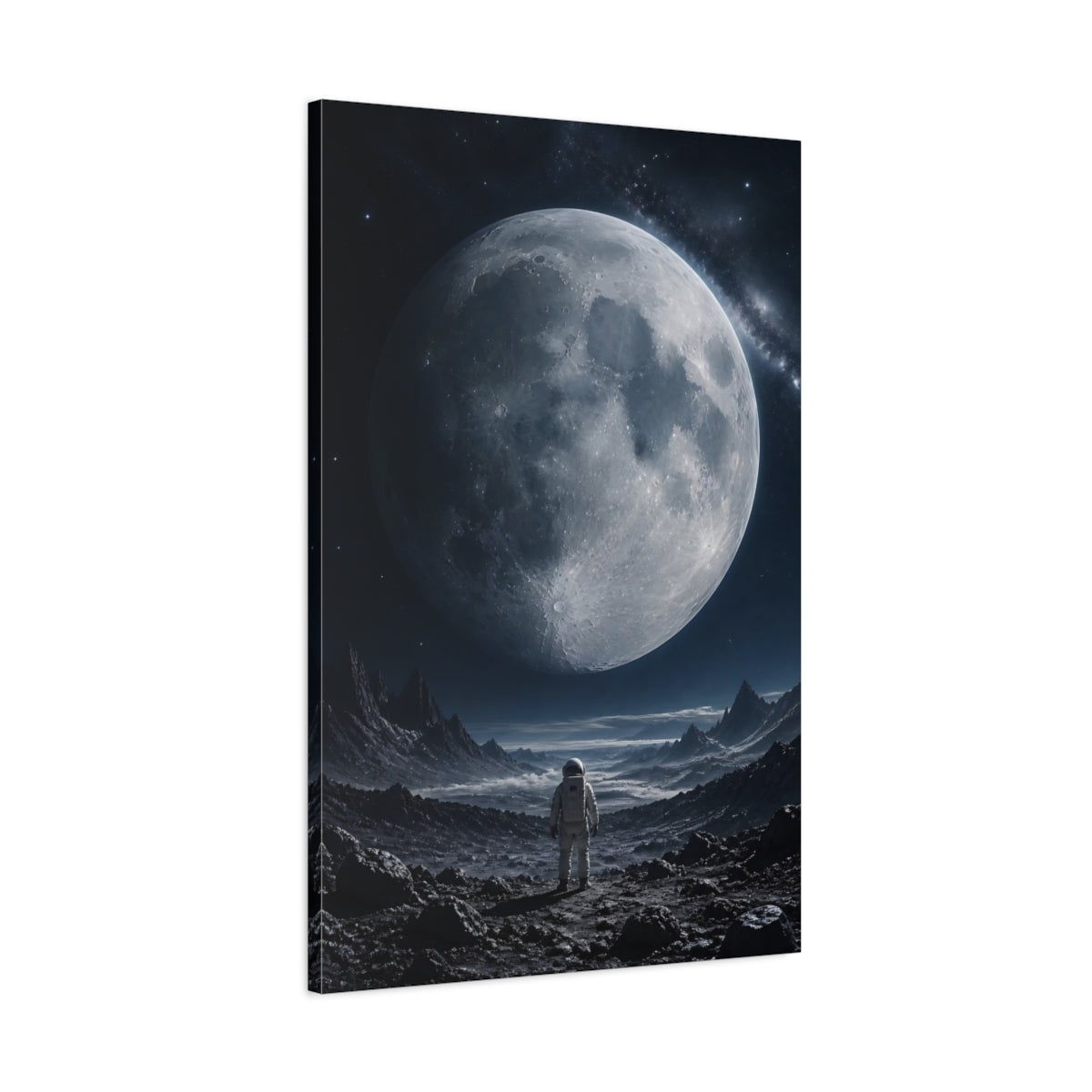 Main Mockup. Science Fiction Astronaut Monochrome Space shown as stretched canvas wall art