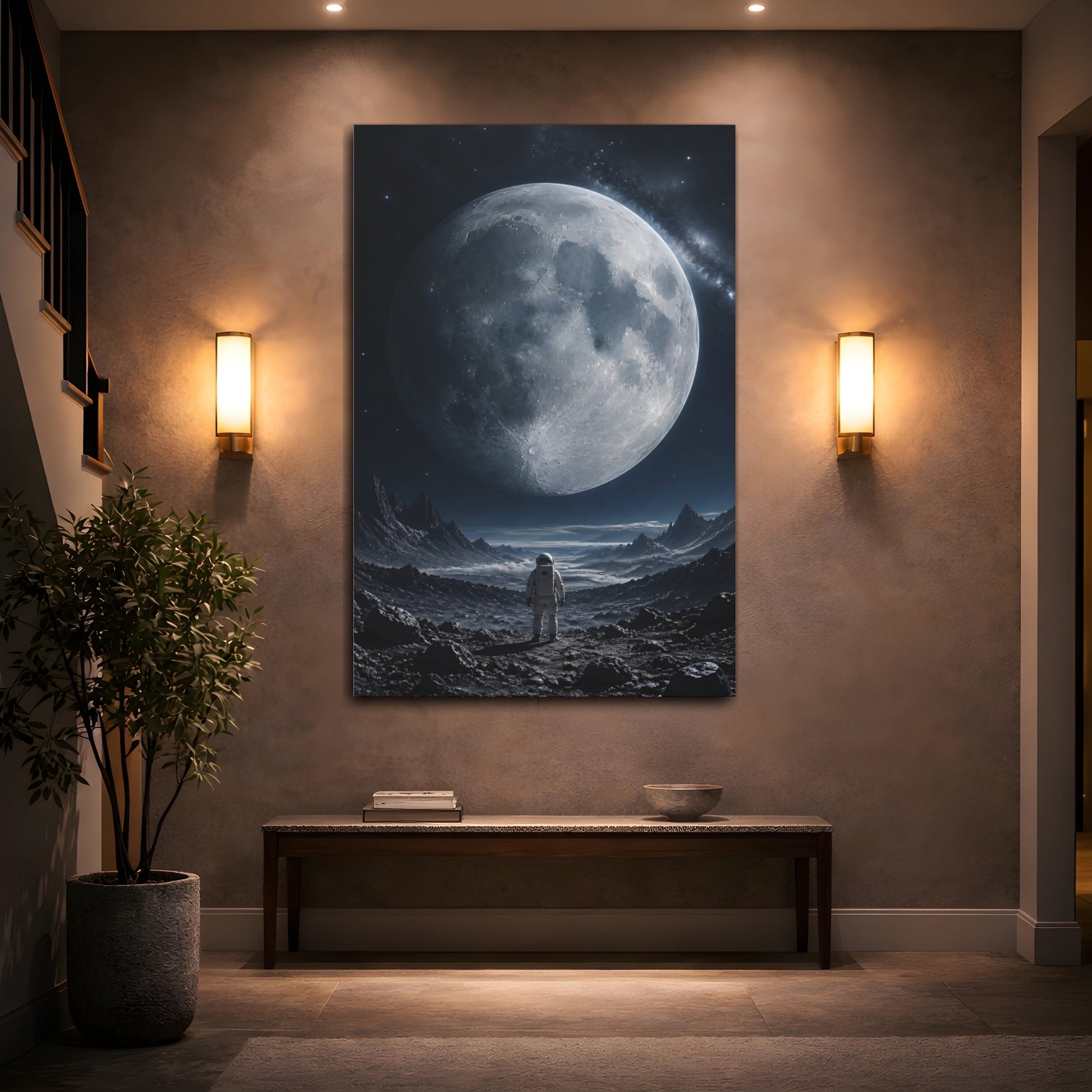 Mockup 2. Science Fiction Astronaut Monochrome Space shown as stretched canvas wall art