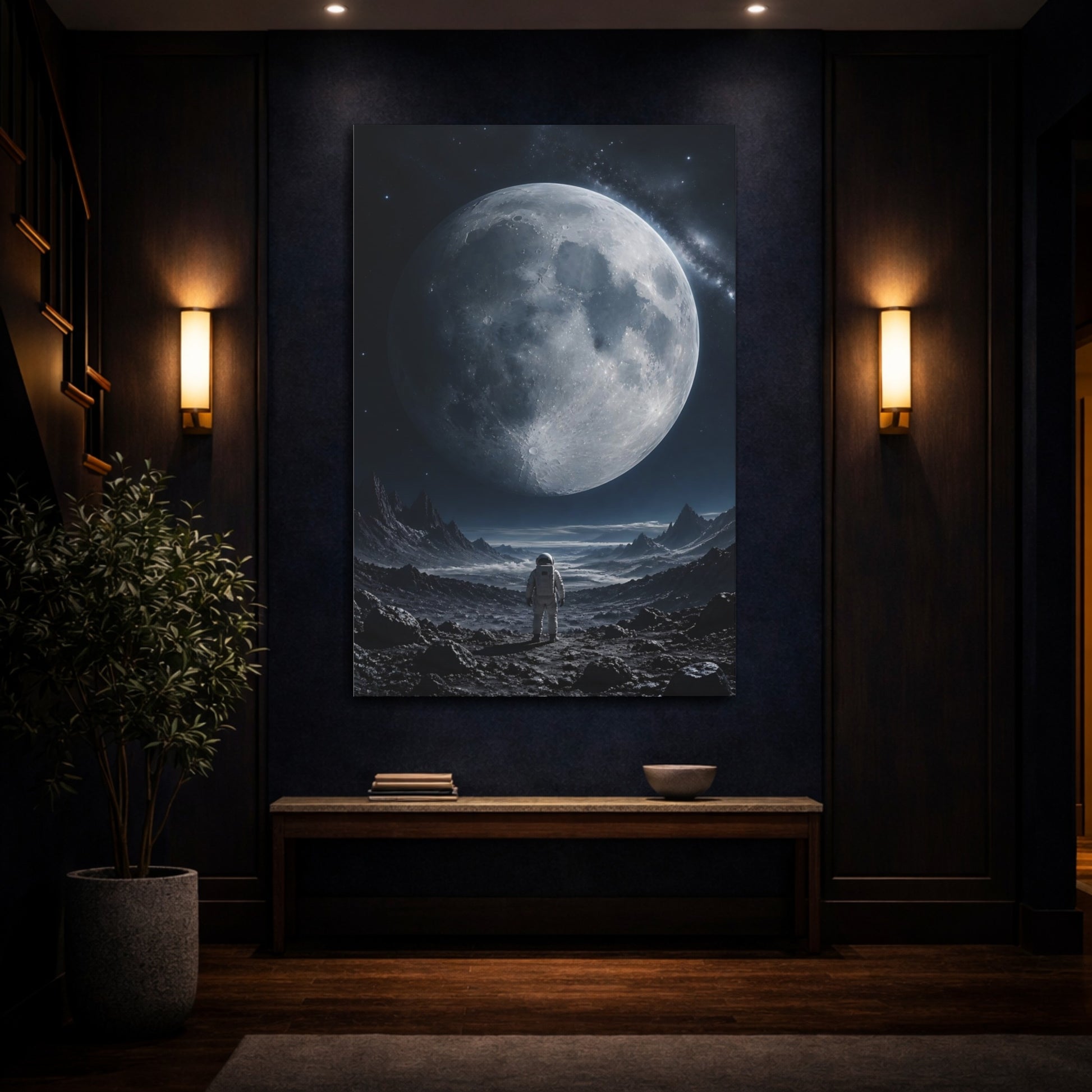 Mockup 4. Science Fiction Astronaut Monochrome Space shown as stretched canvas wall art