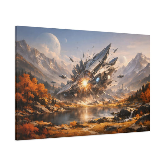 Science Fiction Autumn Mountains shown as stretched canvas wall art