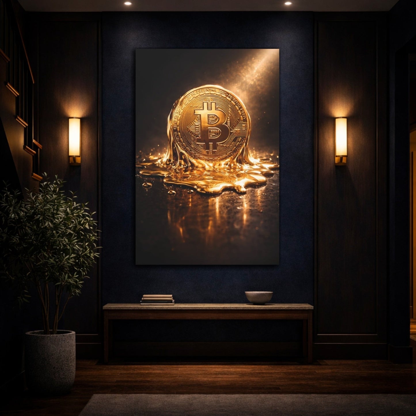 Science Fiction Bitcoin Coin Gold - Canvas Wall Art Print - YesArtYes