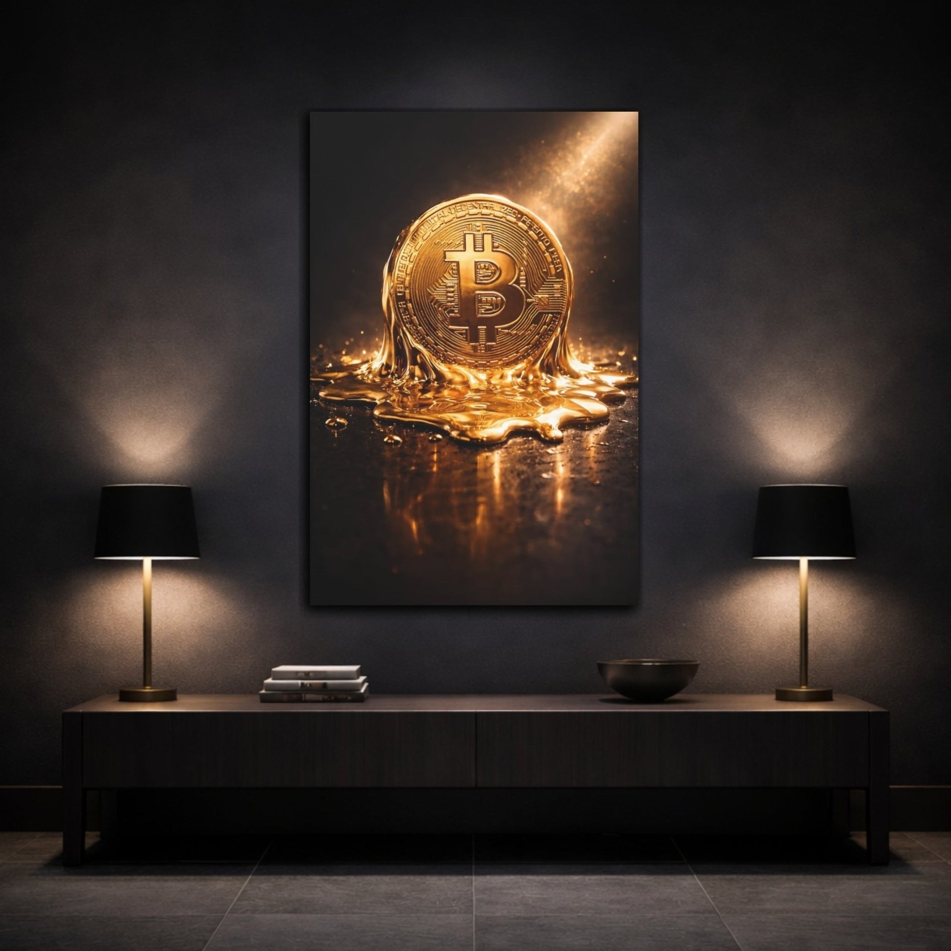 Science Fiction Bitcoin Coin Gold - Canvas Wall Art Print - YesArtYes