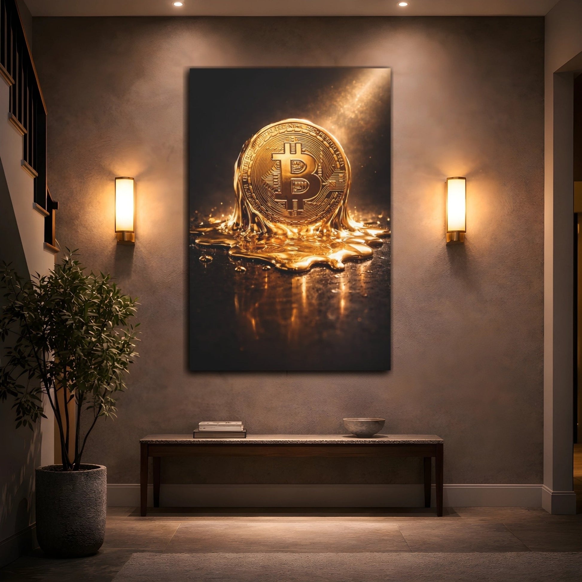 Science Fiction Bitcoin Coin Gold - Canvas Wall Art Print - YesArtYes