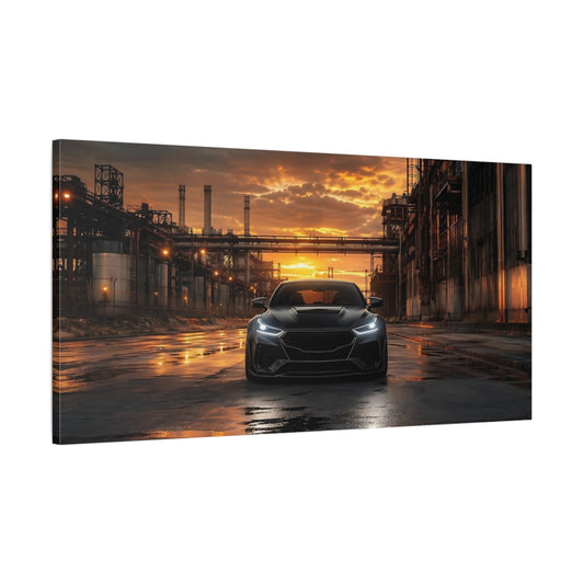 Main Mockup. Science Fiction Black Car Black And Orange shown as stretched canvas wall art