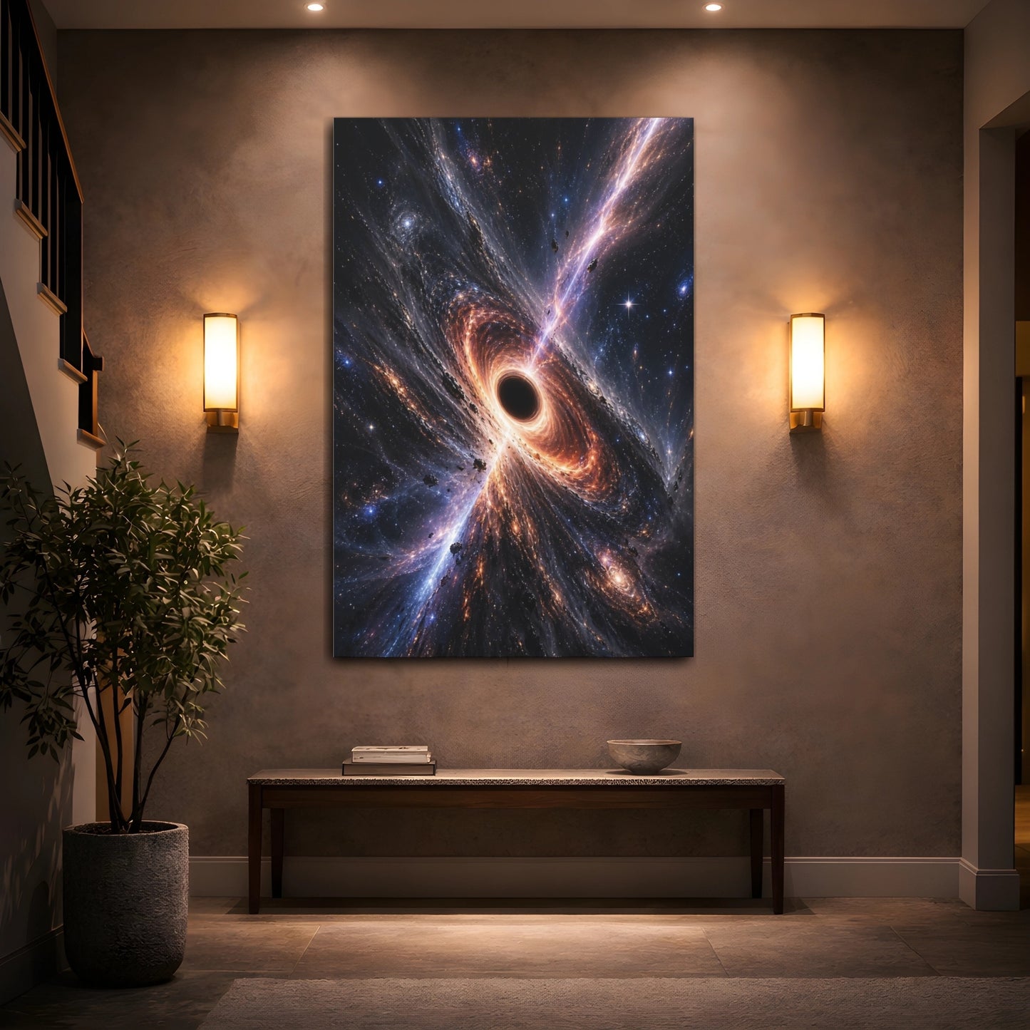 Mockup 2. Science Fiction Black Hole Cosmic Black Hole shown as stretched canvas wall art