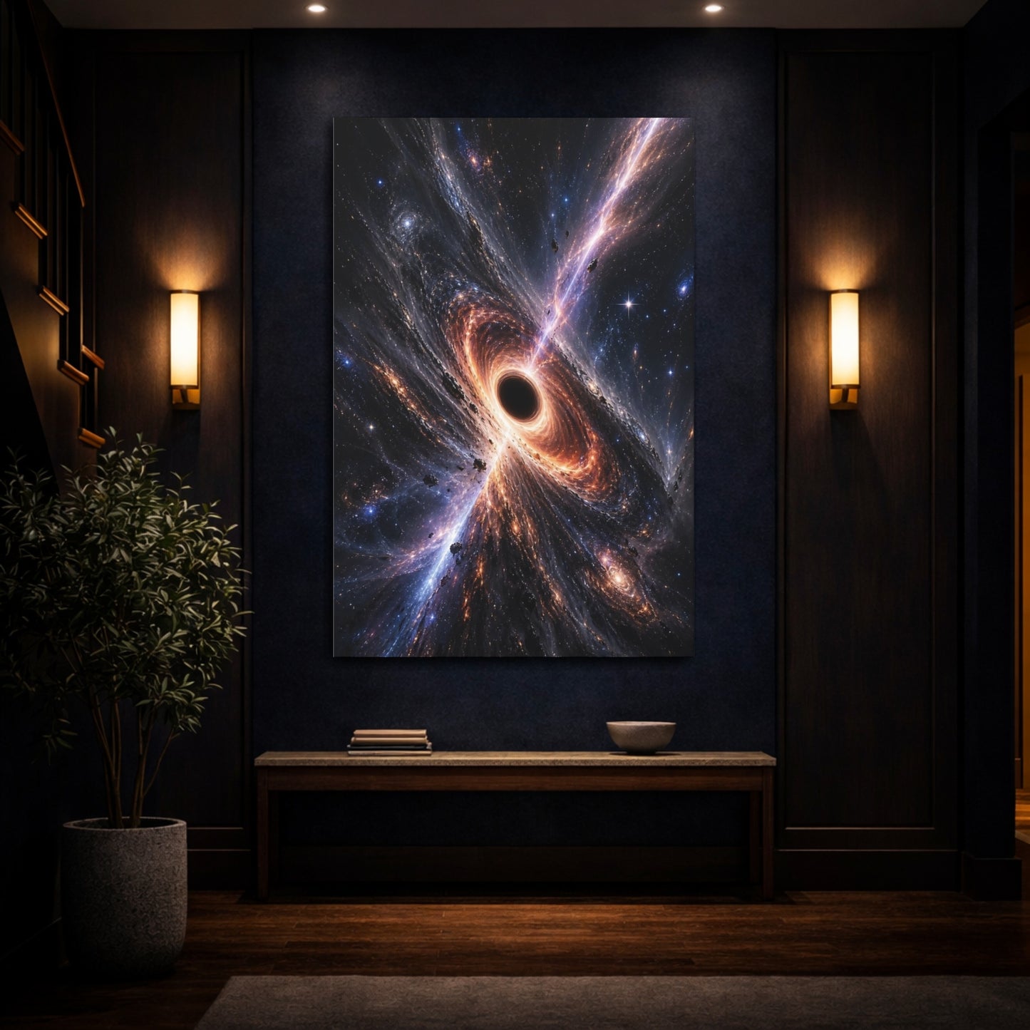 Mockup 4. Science Fiction Black Hole Cosmic Black Hole shown as stretched canvas wall art