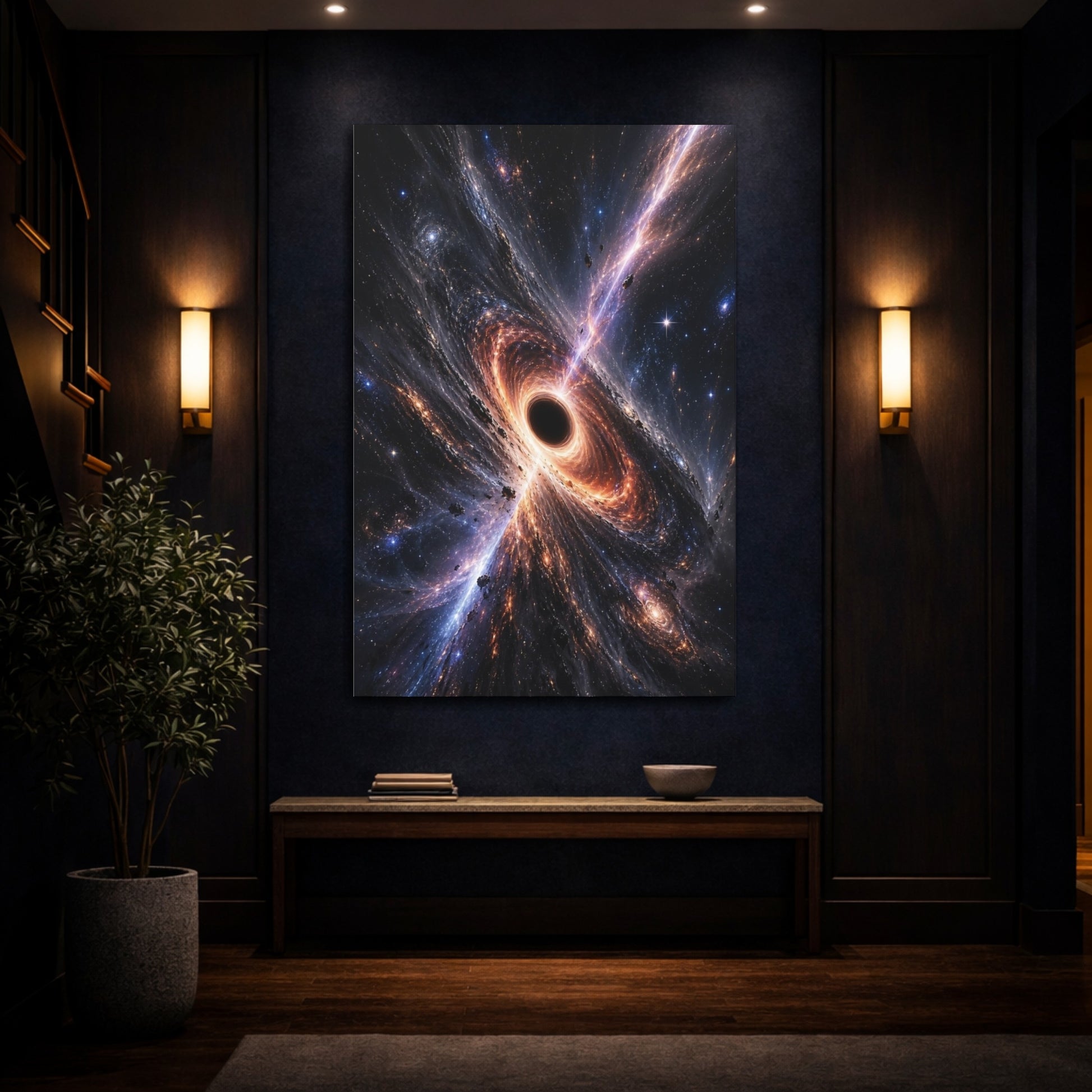 Mockup 4. Science Fiction Black Hole Cosmic Black Hole shown as stretched canvas wall art
