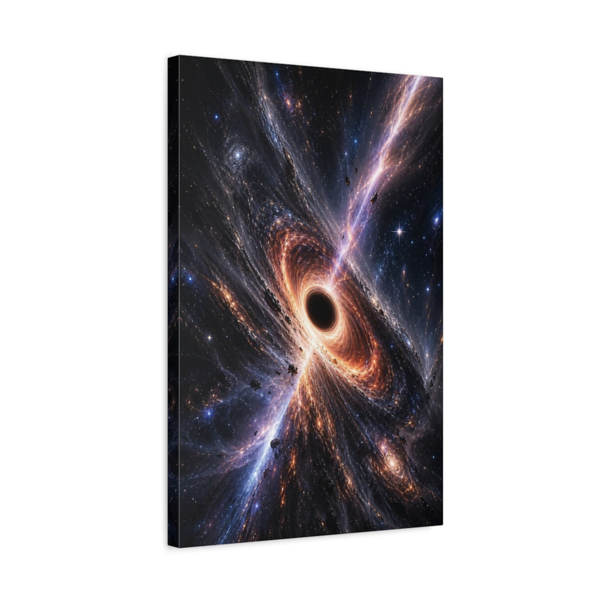 Side Mockup 3. Science Fiction Black Hole Cosmic Black Hole shown as stretched canvas wall art