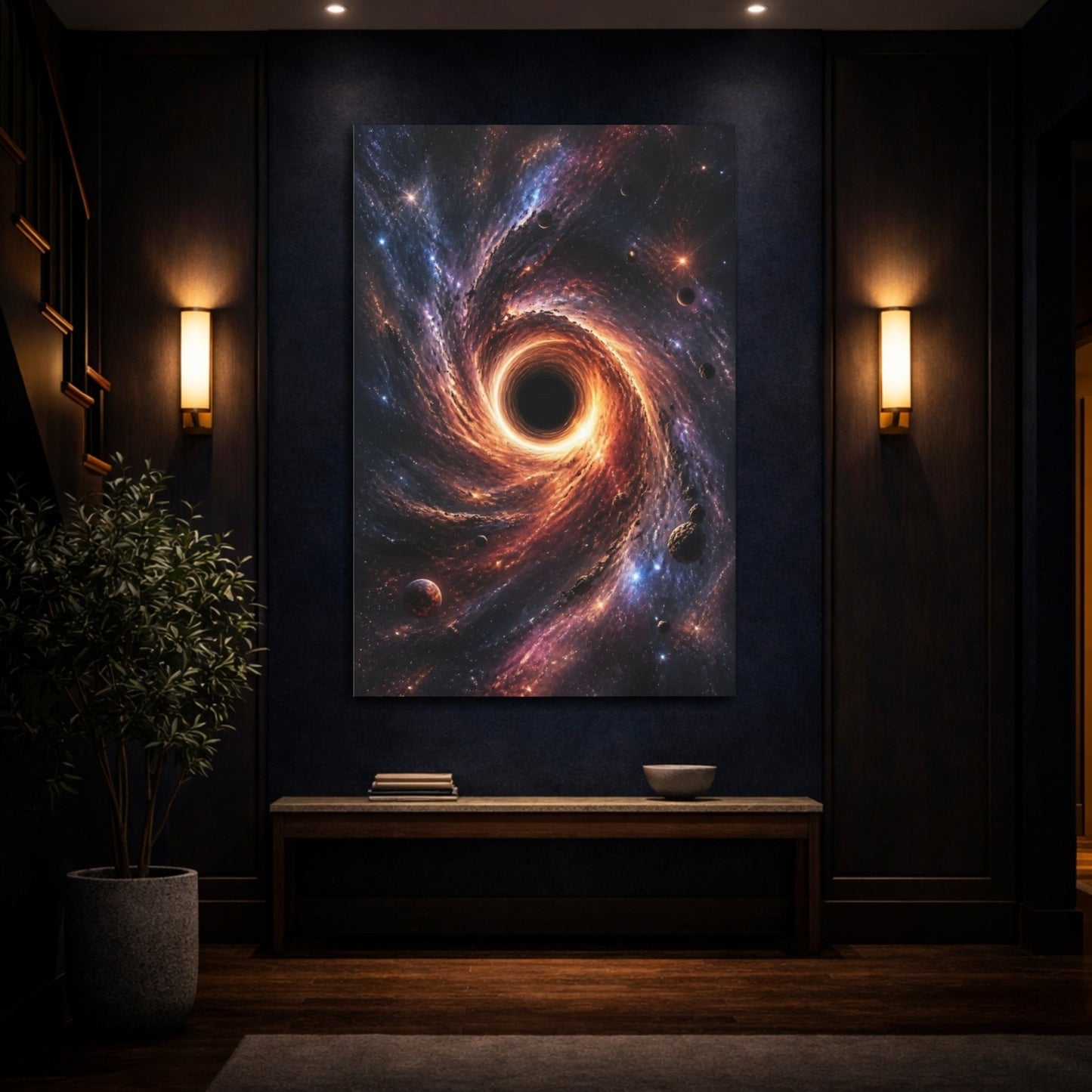Science Fiction Black Hole Cosmos Canvas Print – Living Room, Above Fireplace - YesArtYes