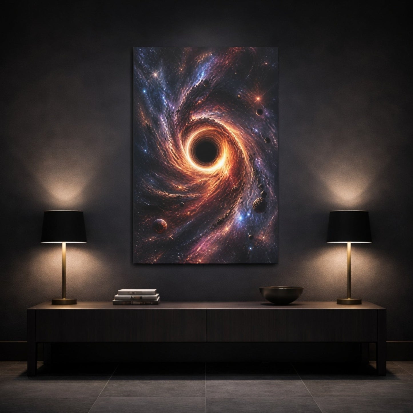 Science Fiction Black Hole Cosmos Canvas Print – Living Room, Above Fireplace - YesArtYes