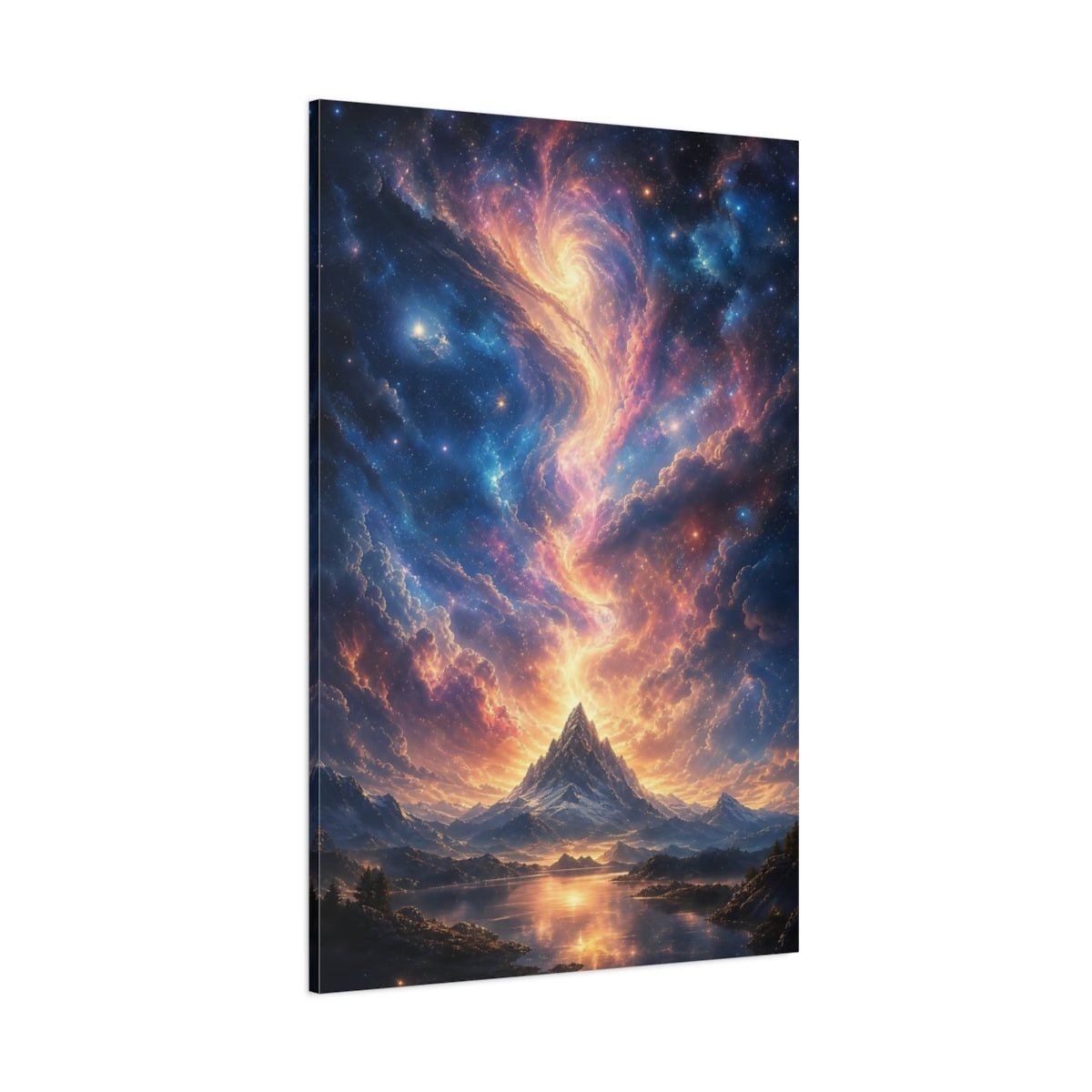Science Fiction Celestial Mountain Orange Blue Canvas Print – Living Room, Above Couch, Multi - color - YesArtYes