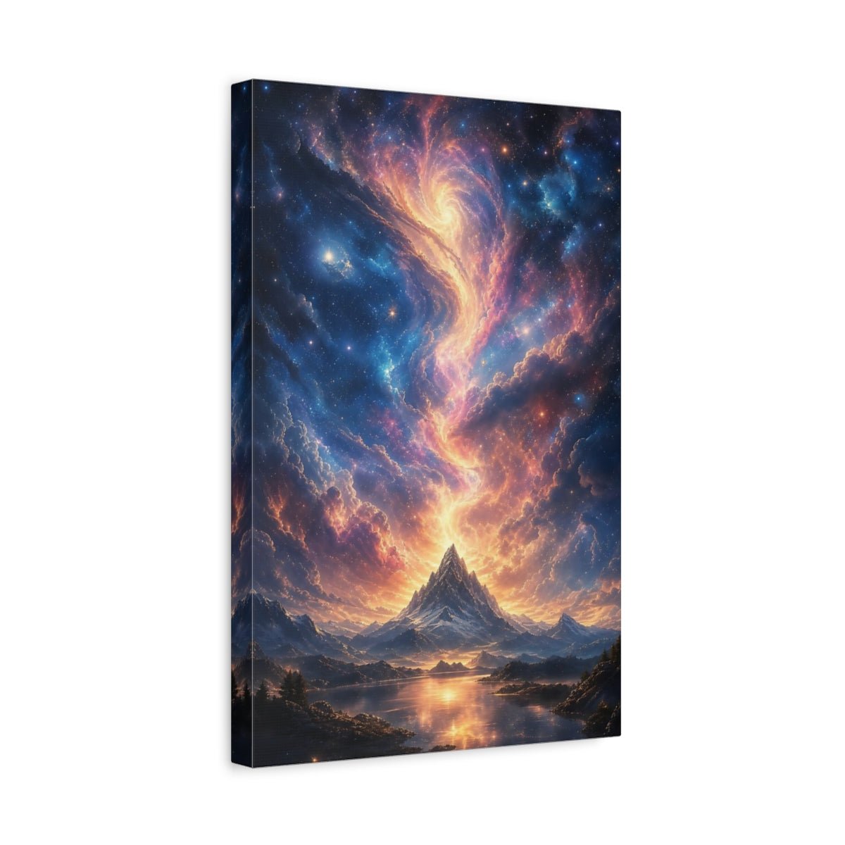 Science Fiction Celestial Mountain Orange Blue Canvas Print – Living Room, Above Couch, Multi - color - YesArtYes