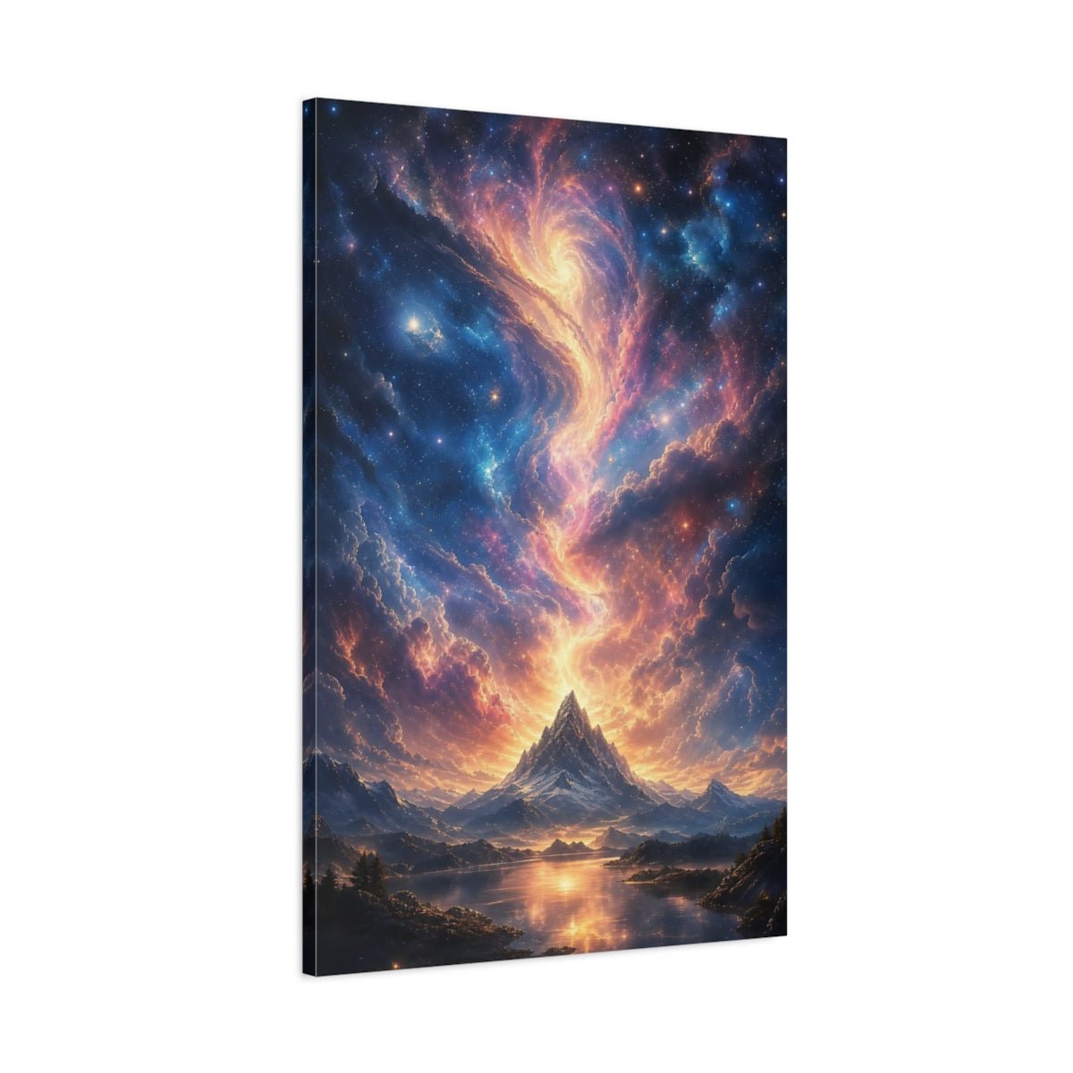Science Fiction Celestial Mountain Orange Blue Canvas Print – Living Room, Above Couch, Multi - color - YesArtYes