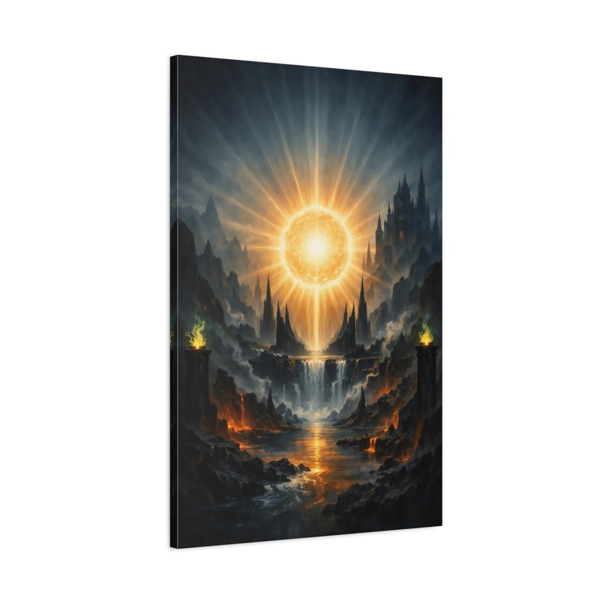 Science Fiction Celestial Orb Orange And Blue - Canvas Wall Art Print - YesArtYes