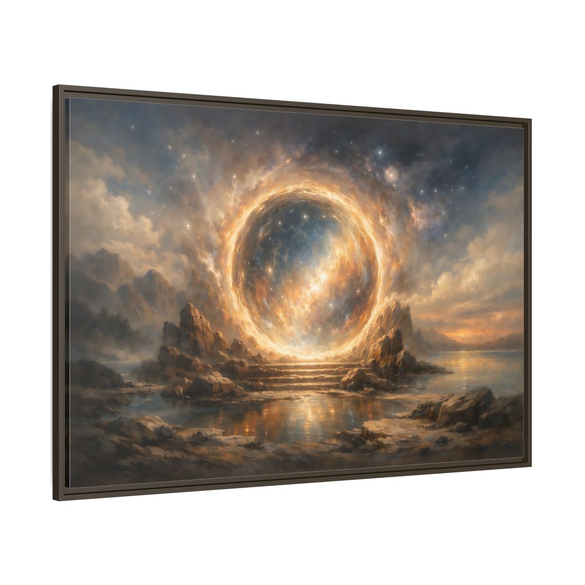 Main Mockup. Science Fiction Celestial Portal Orange Blue Portal shown as stretched canvas wall art