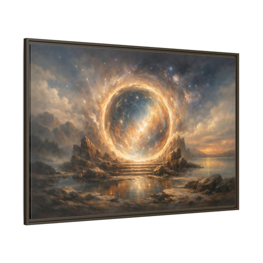 Main Mockup. Science Fiction Celestial Portal Orange Blue Portal shown as stretched canvas wall art