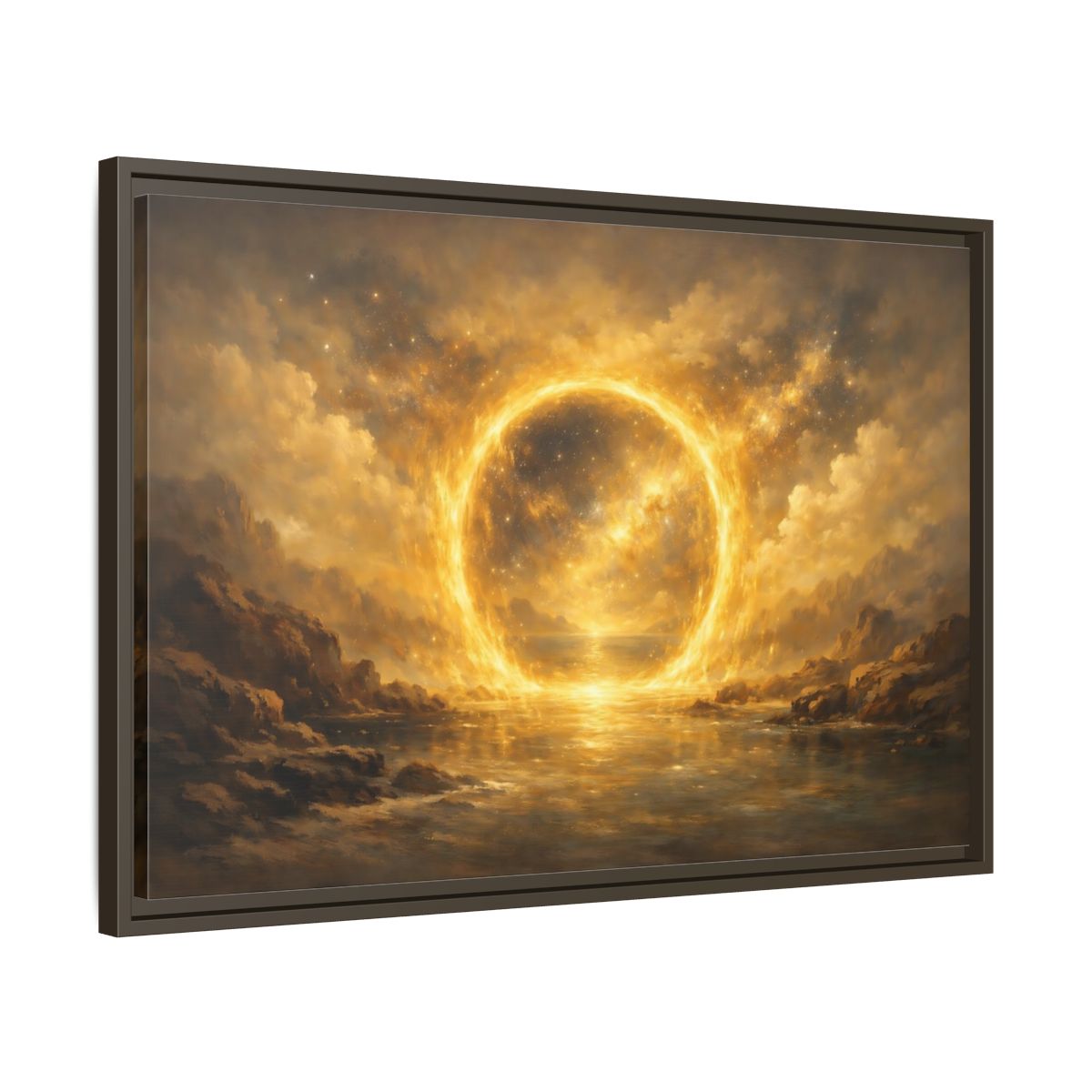 Side Mockup 11. Science Fiction Celestial Ring Golden Glow shown as stretched canvas wall art