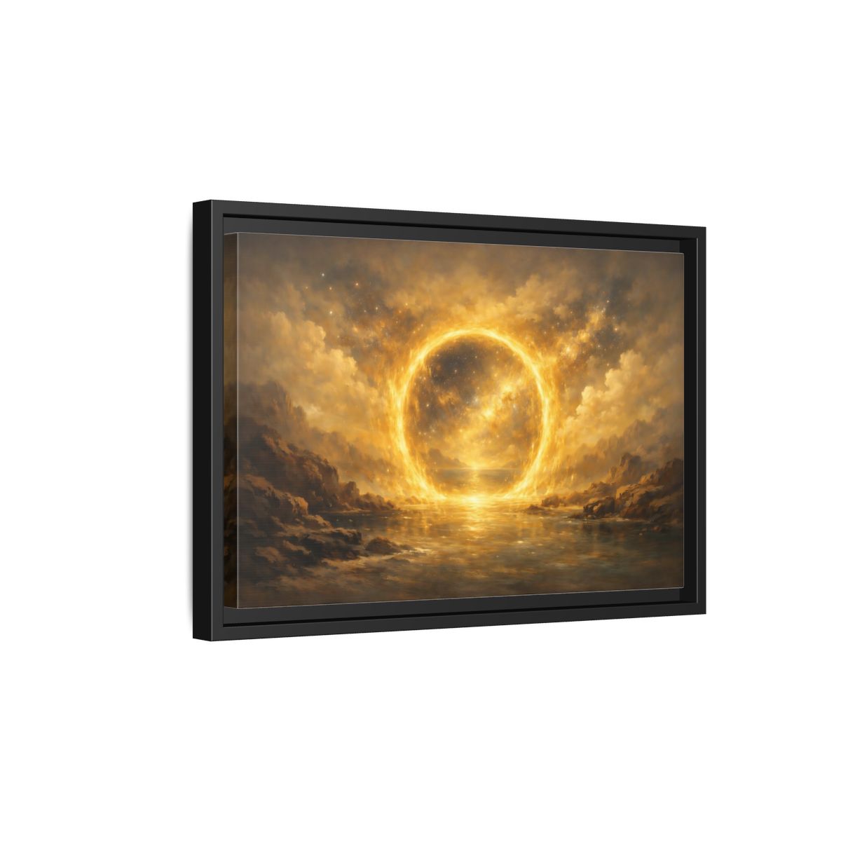 Side Mockup 6. Science Fiction Celestial Ring Golden Glow shown as stretched canvas wall art