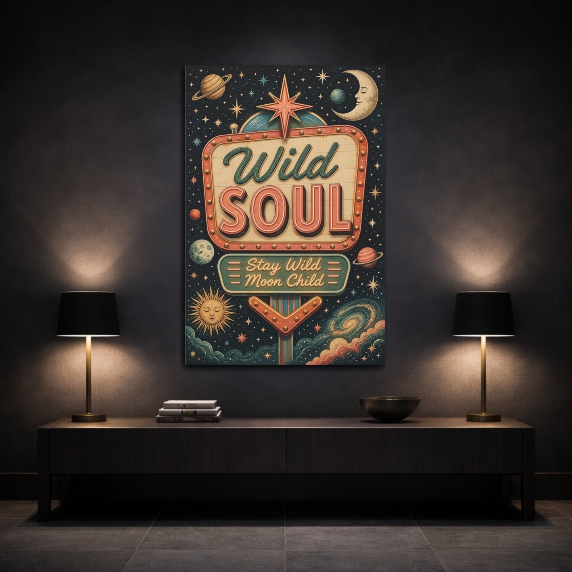 Science Fiction Celestial Sign Dark Blue Canvas Print – Bedroom, Feature Wall, Multi - color - YesArtYes