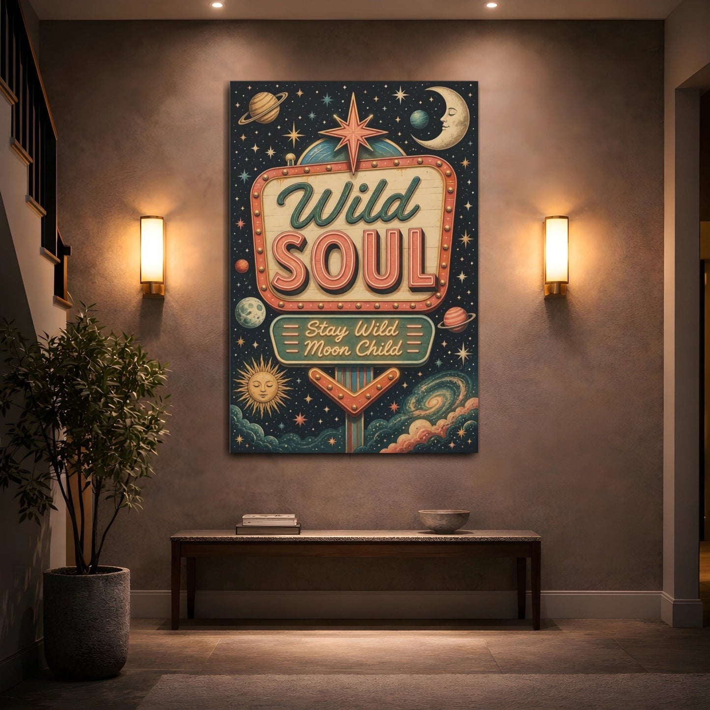 Science Fiction Celestial Sign Dark Blue Canvas Print – Bedroom, Feature Wall, Multi - color - YesArtYes