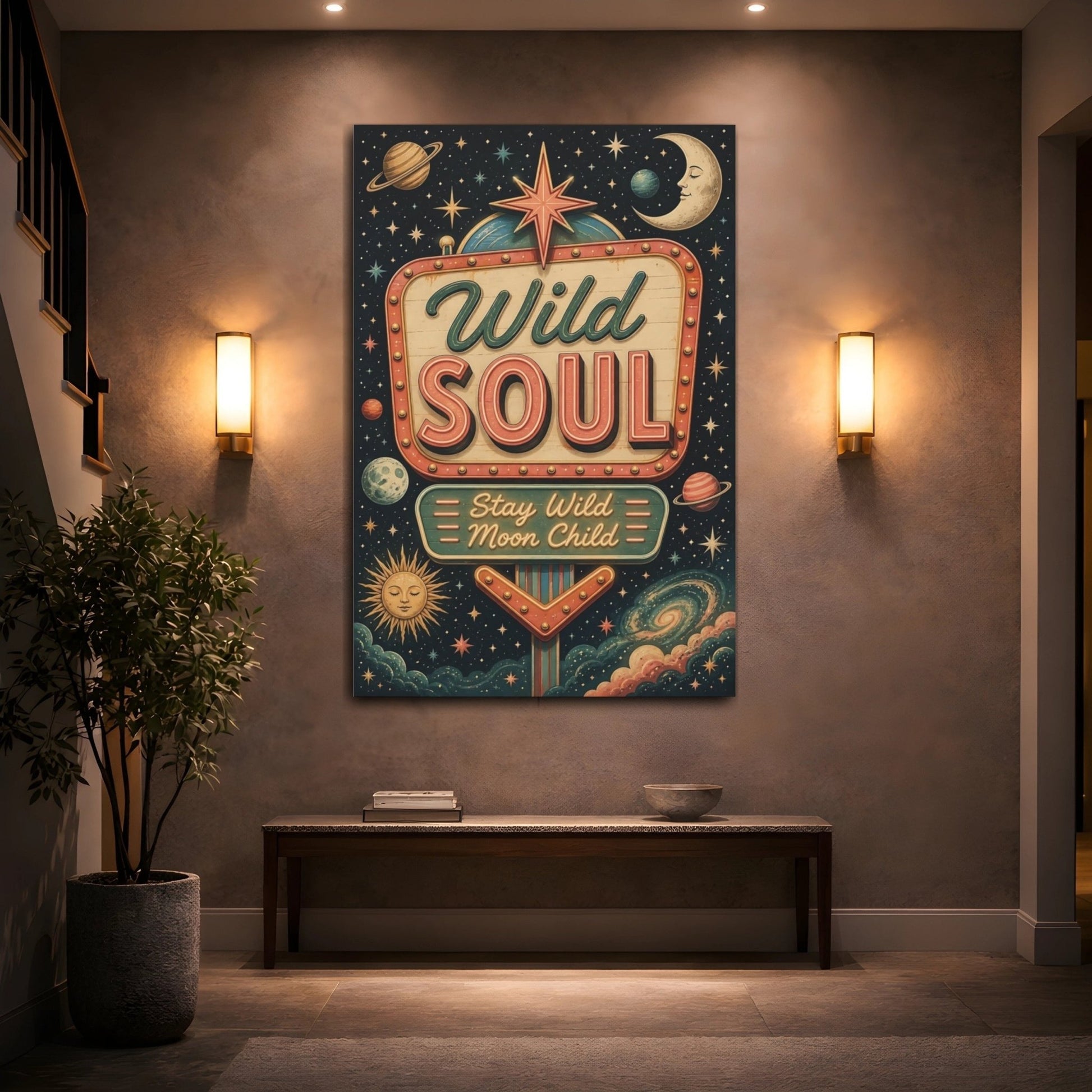 Science Fiction Celestial Sign Dark Blue Canvas Print – Bedroom, Feature Wall, Multi - color - YesArtYes