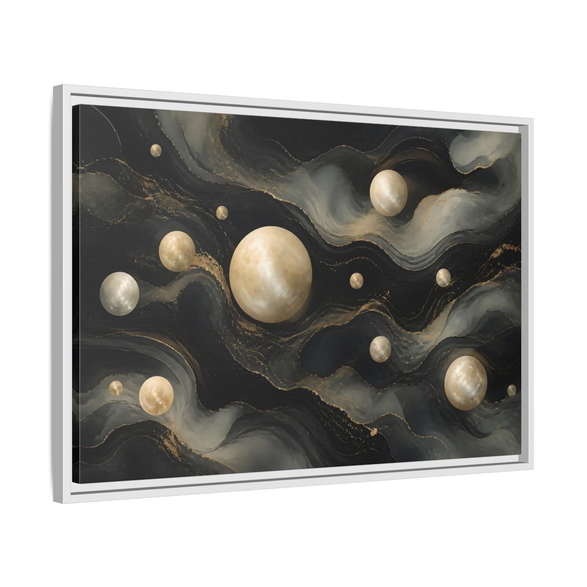 Science Fiction Celestial Spheres Black Gold Framed Canvas Print – Living Room, Above Couch - YesArtYes