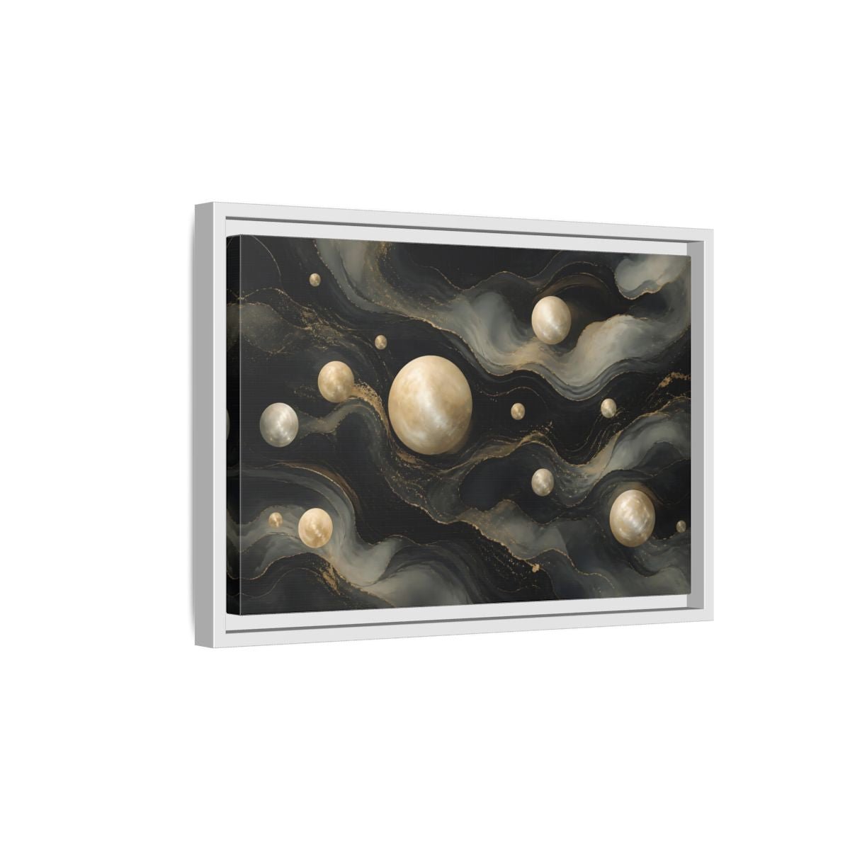 Science Fiction Celestial Spheres Black Gold Framed Canvas Print – Living Room, Above Couch - YesArtYes