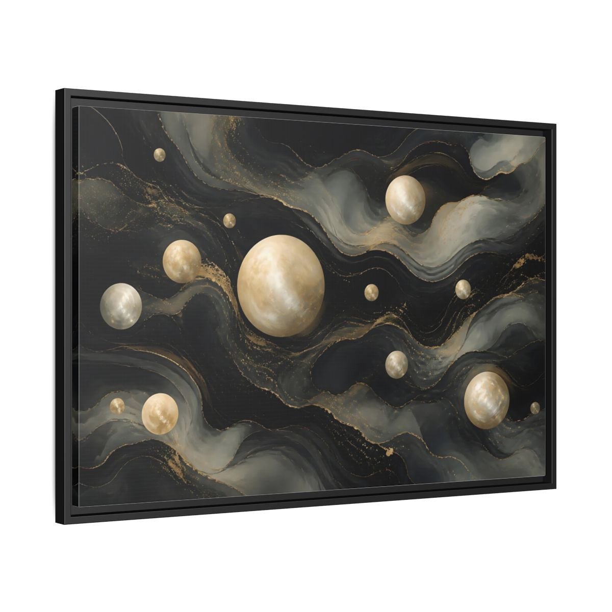 Science Fiction Celestial Spheres Black Gold Framed Canvas Print – Living Room, Above Couch - YesArtYes