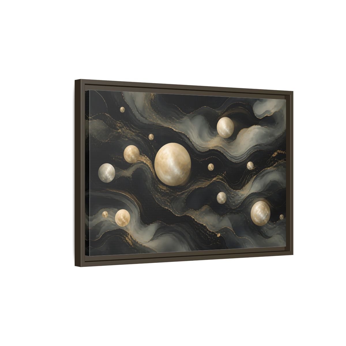 Science Fiction Celestial Spheres Black Gold Framed Canvas Print – Living Room, Above Couch - YesArtYes