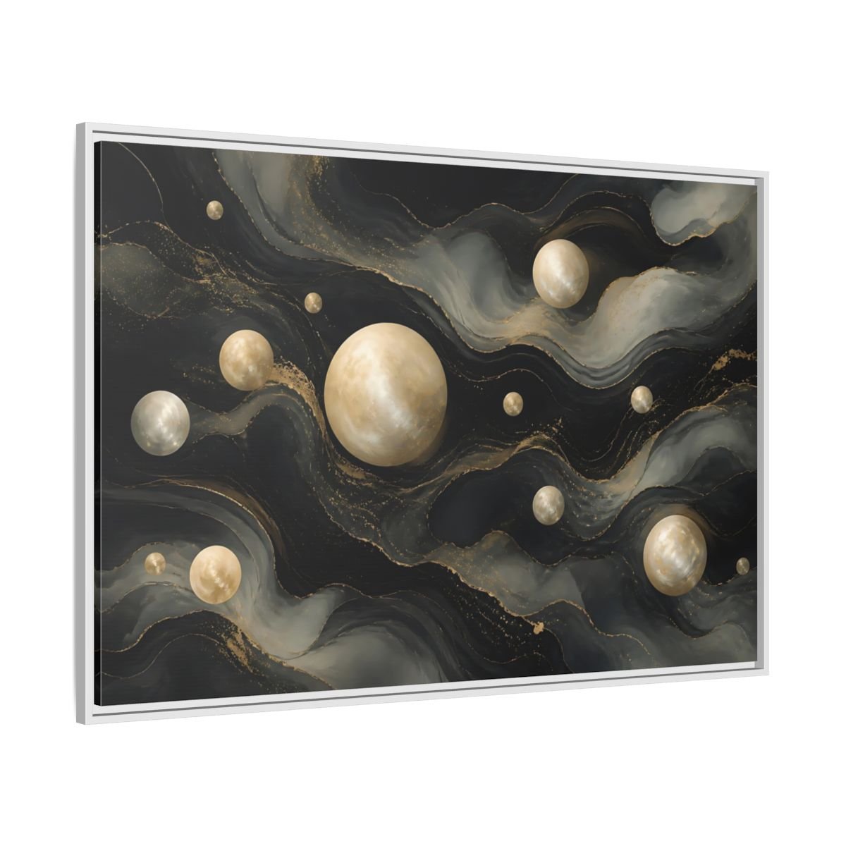 Science Fiction Celestial Spheres Black Gold Framed Canvas Print – Living Room, Above Couch - YesArtYes