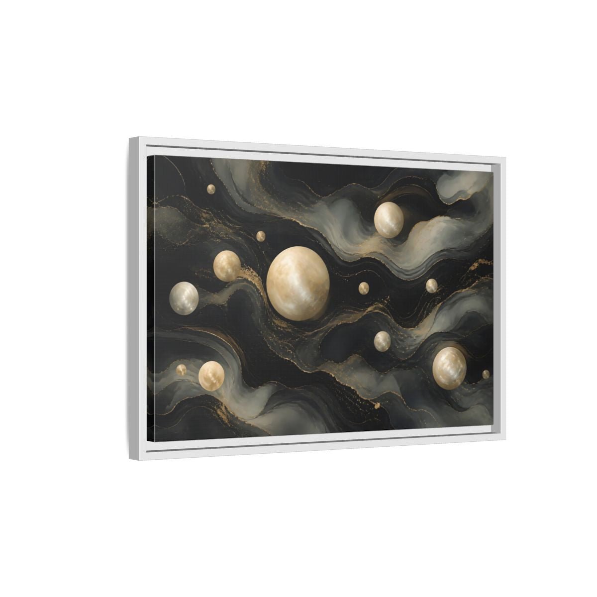 Science Fiction Celestial Spheres Black Gold Framed Canvas Print – Living Room, Above Couch - YesArtYes