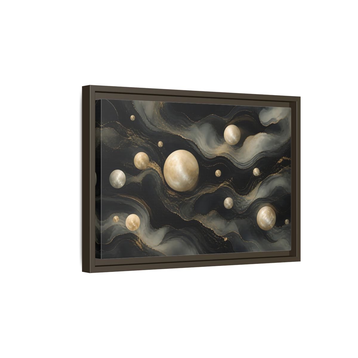 Science Fiction Celestial Spheres Black Gold Framed Canvas Print – Living Room, Above Couch - YesArtYes